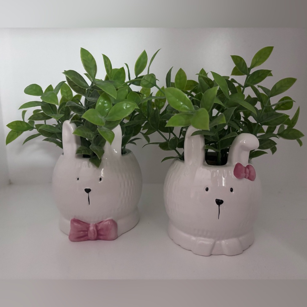 Adorable Bunny Planters with artificial Greenery